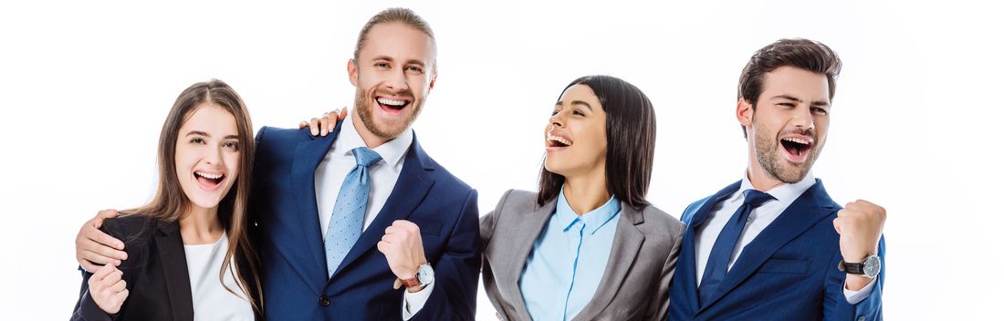 A group of business people celebrating together